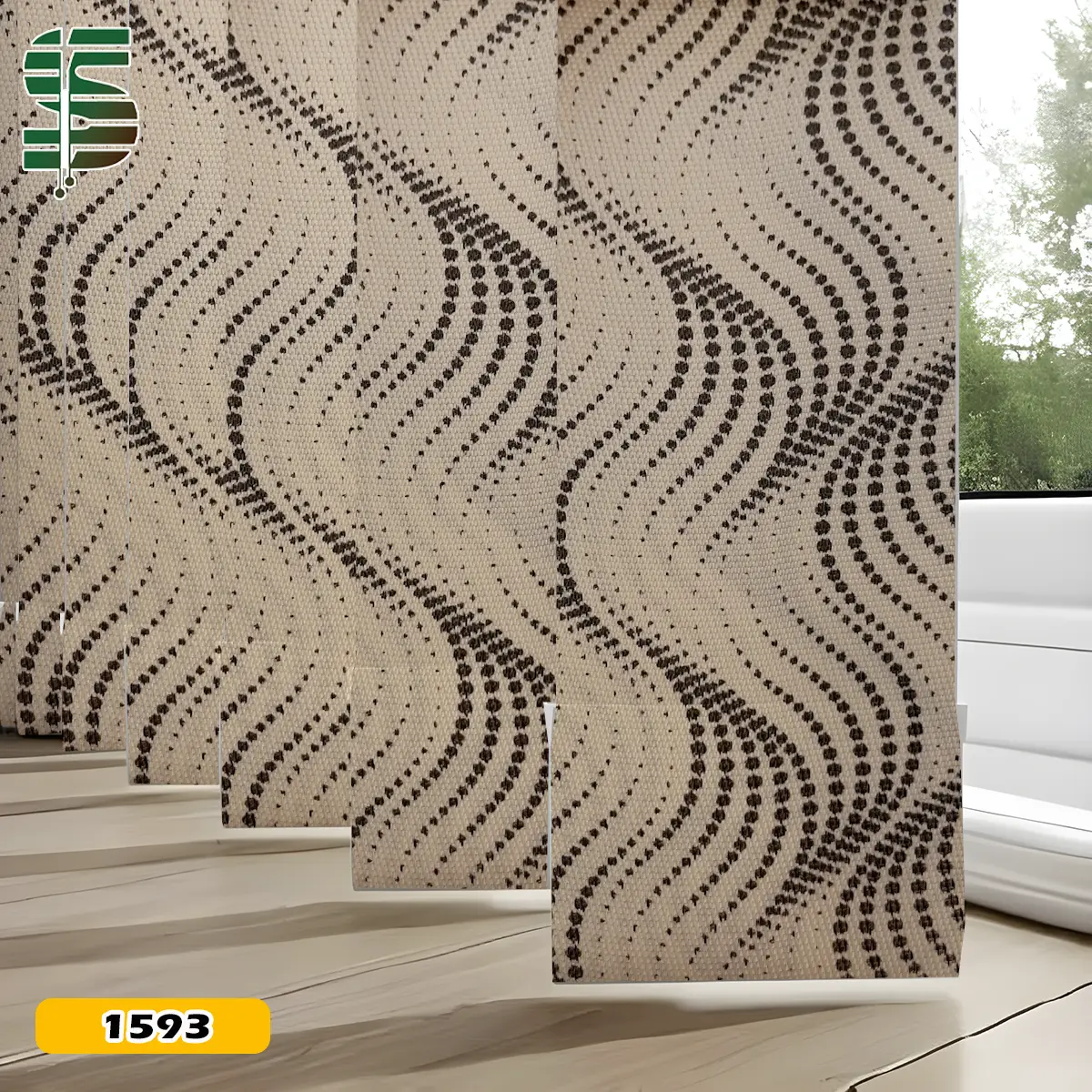 پرده لوردراپه طرح موج ساتن کرم مشکی