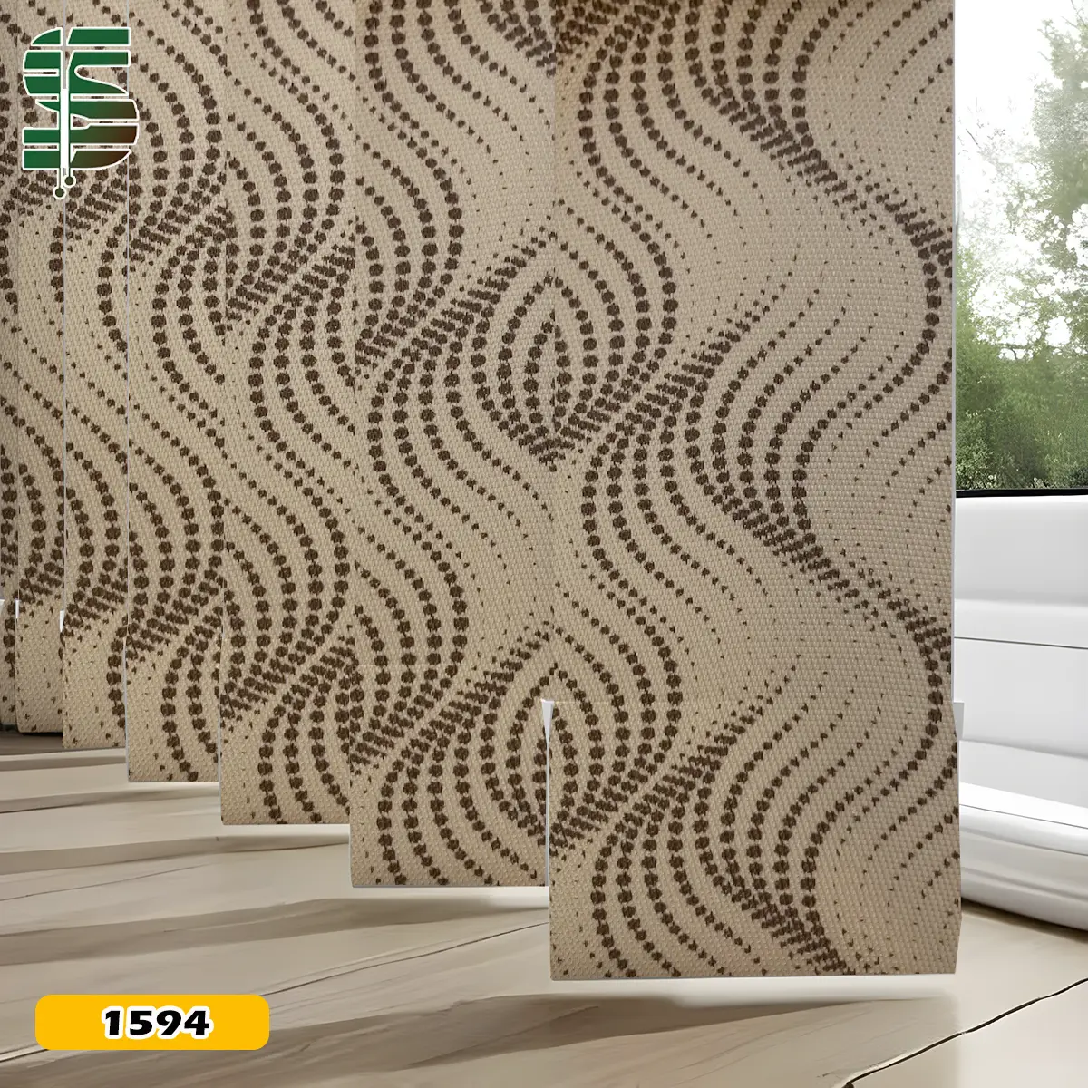 پرده لوردراپه طرح موج ساتن کرم قهوه ای