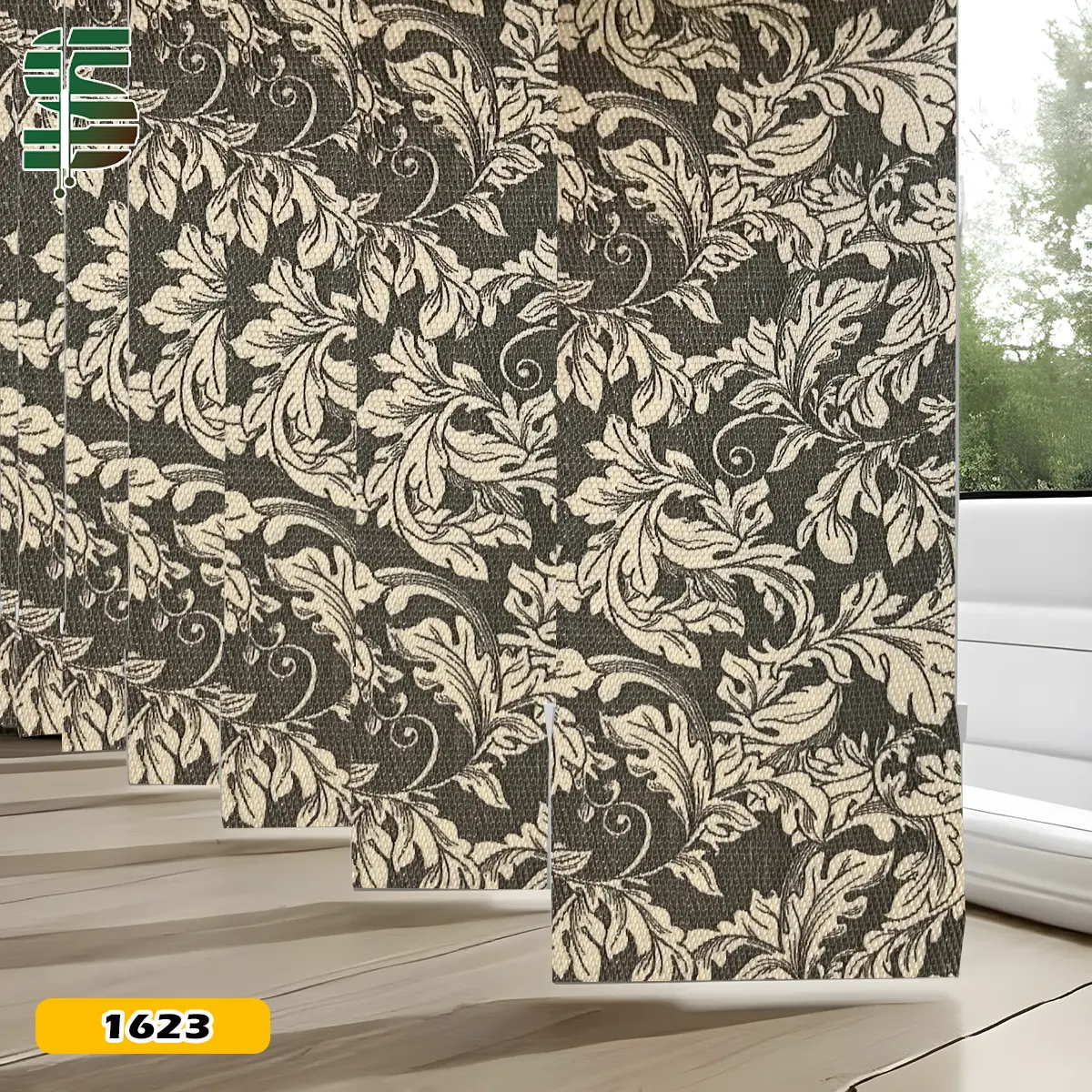 پرده لوردراپه ساتن گل دار کرم ذغالی