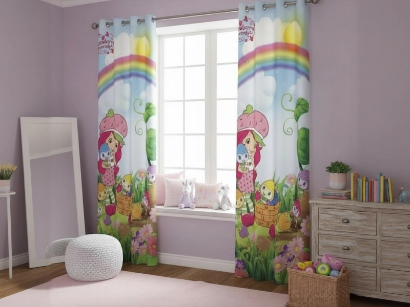 پرده پانچ اتاق کودک طرح دختر توت فرنگی