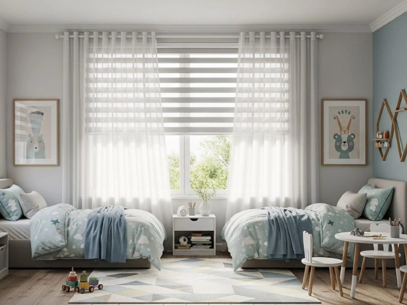 پرده اتاق مشترک با رنگهای خنثی و آرامشبخش