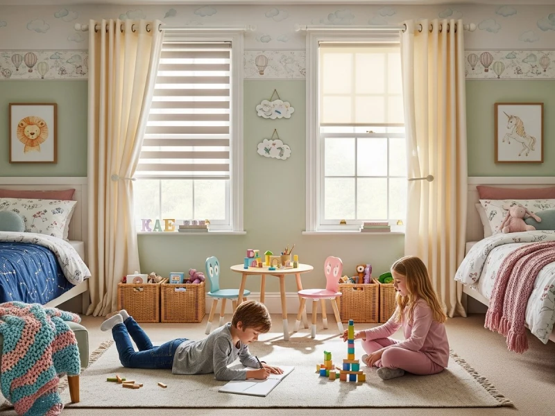 پرده اتاق دو کودک دختر و پسر با طراحی مینیمال