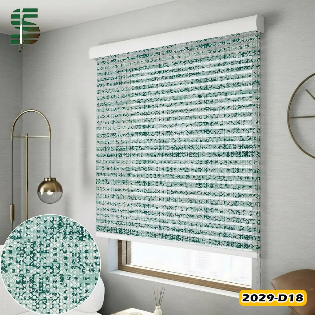 پرده شب و روز طرح دار کد 2029D رنگ سبز آبی