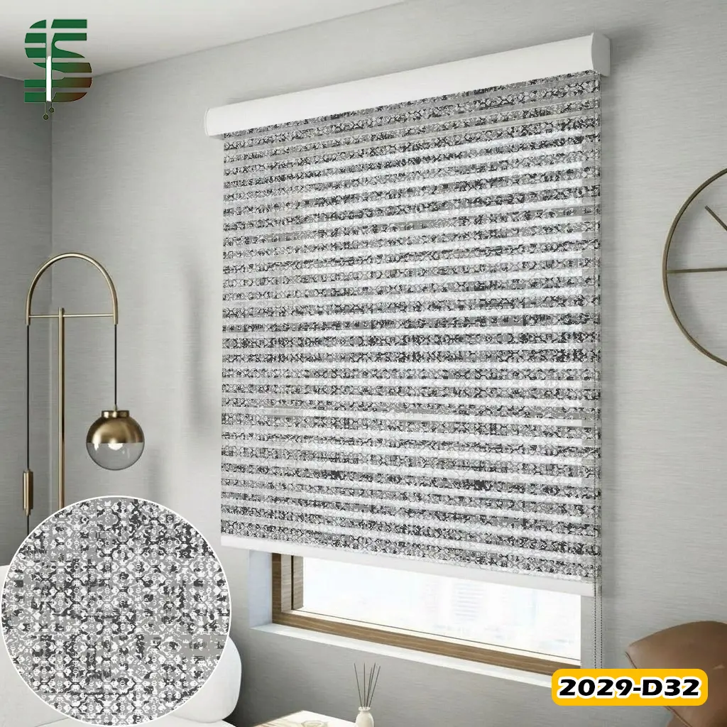 پرده شب و روز طرح دار کد 2029D رنگ طوسی