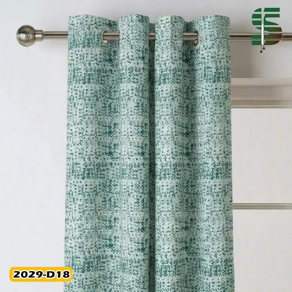 پرده پانچ طرح دار کد 2029D رنگ سبز آبی