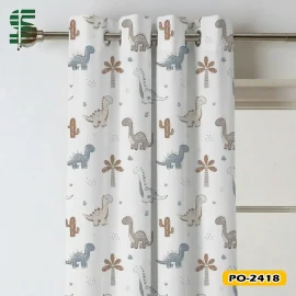 پرده پانچ کودک طرح دایناسور مخمل و کتان