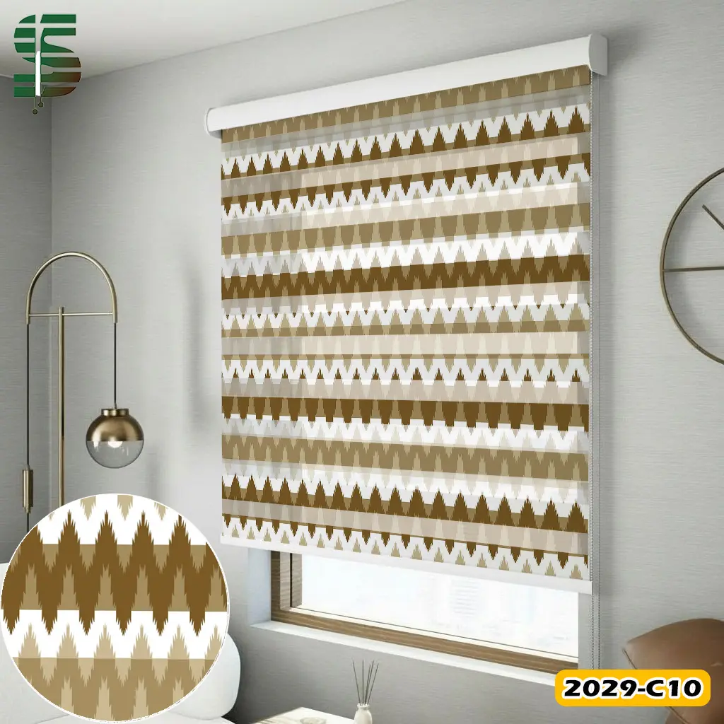 پرده زبرا کرم طرح دار کد 2029c
