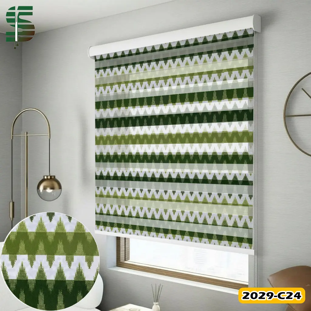 پرده زبرا سبز طرح دار کد 2029c
