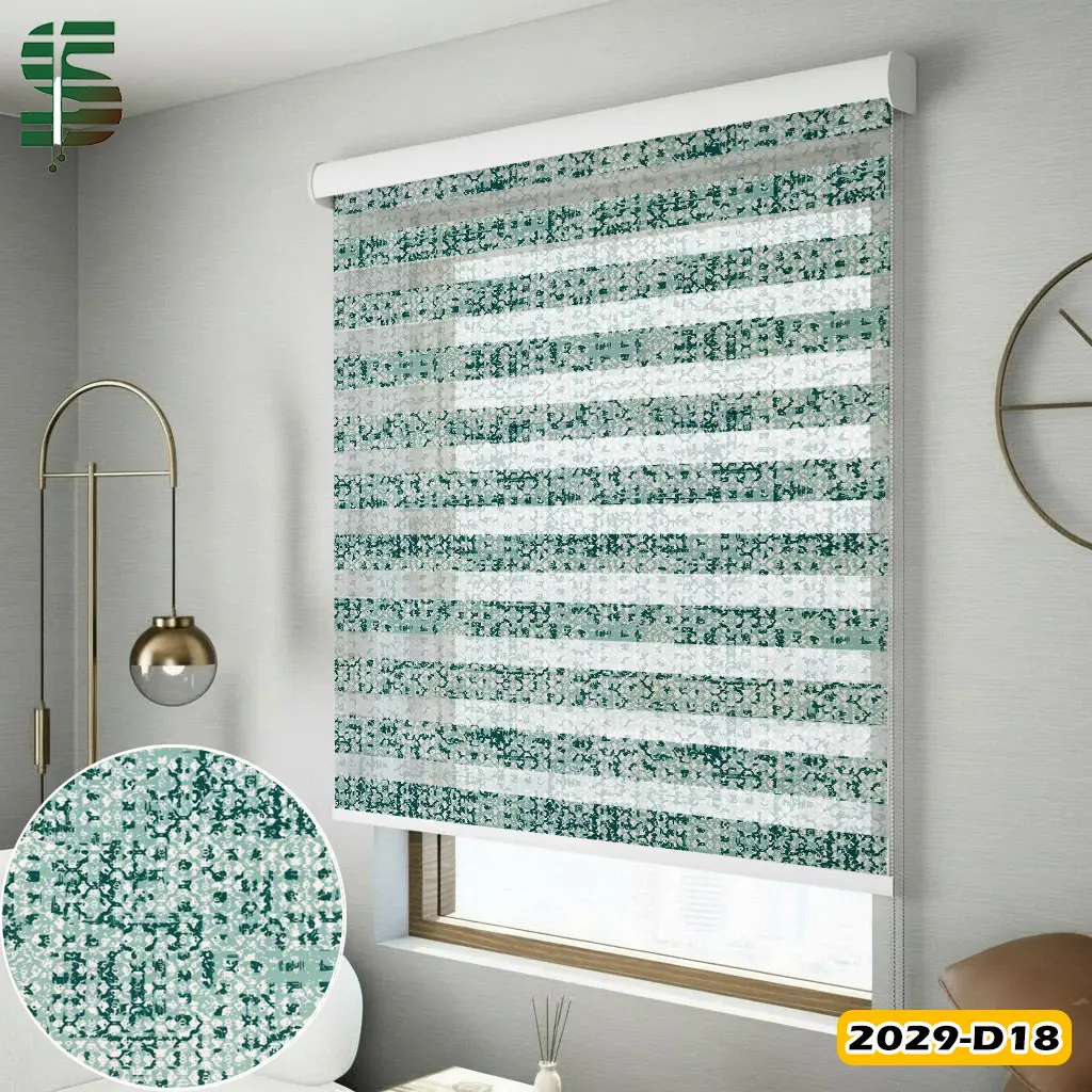 پرده زبرا طرح دار کد 2029D رنگ سبز آبی