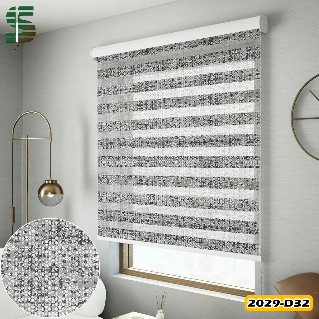 پرده زبرا طرح دار کد 2029D رنگ طوسی