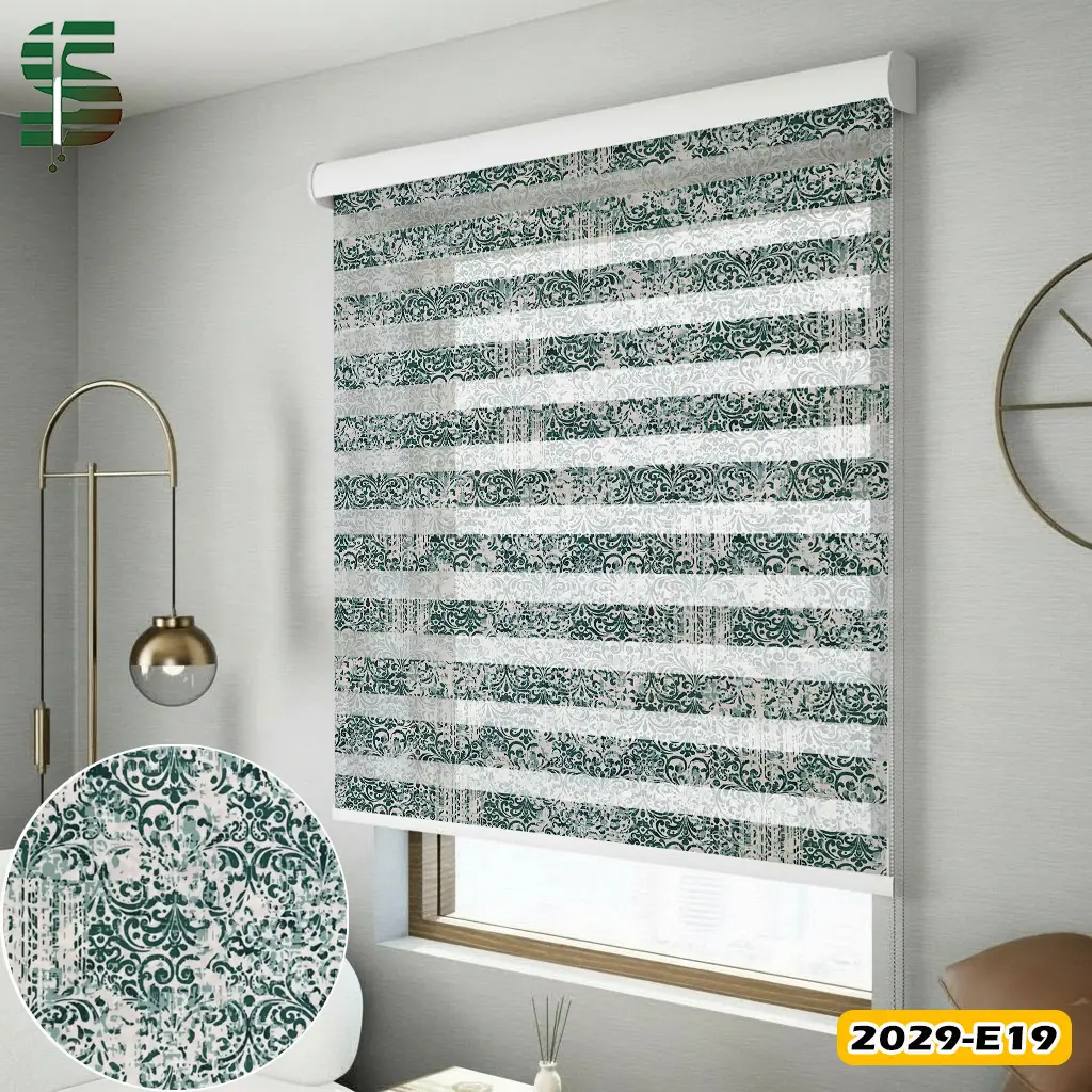 پرده زبرا طرح دار کد 2029e سبز آبی