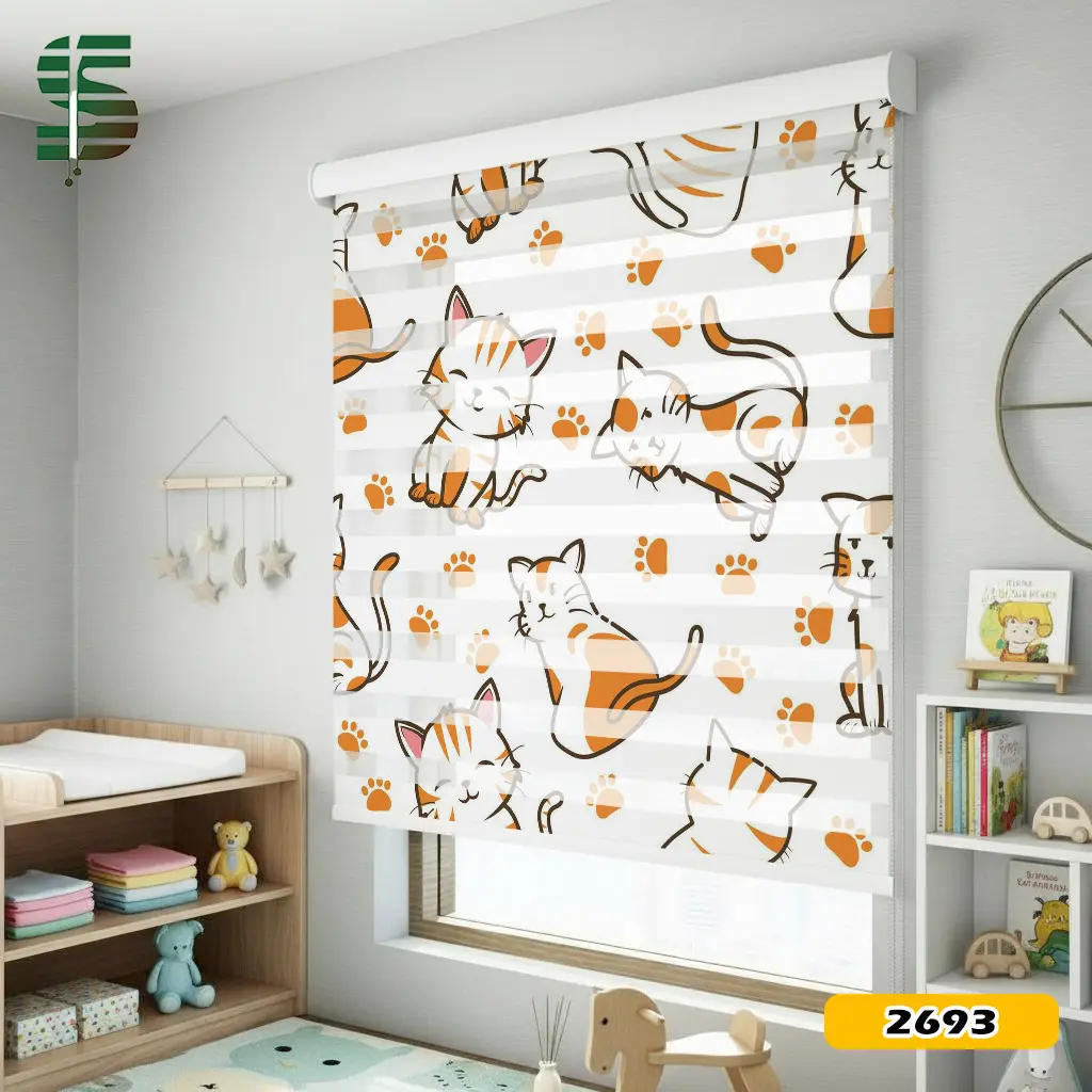 پرده زبرا کودک طرح گربه کد ZB-2693