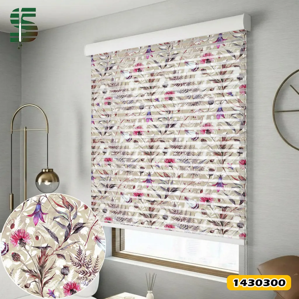 پرده شب و روز طرح دار کد 1430300 مدل گل و گیاهان تابستانی
