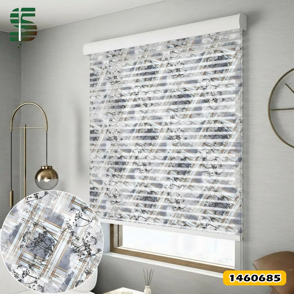 پرده شب و روز طرح دار کد 1460685 گل و نوار آبرنگی