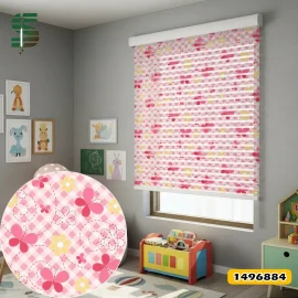 پرده شب و روز کودک کد 1496884 طرح پروانه صورتی و گل زرد