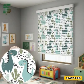 پرده شب و روز کودک کد 1627145 طرح دایناسور دینو همراه با کاکتوس