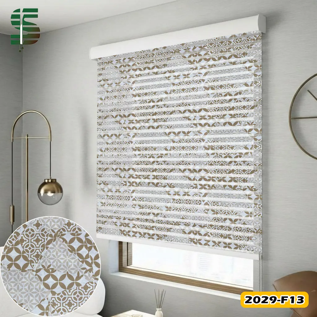 پرده شب و روز طرح دار کد 2029e کرم