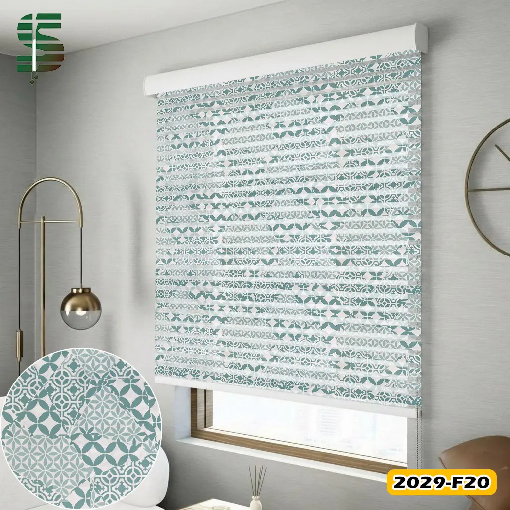 پرده شب و روز طرح دار کد 2029e سبز آبی