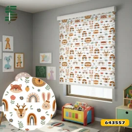 پرده شب و روز کودک کد 643557 طرح صورت حیوانات زیبا و رنگین کمان