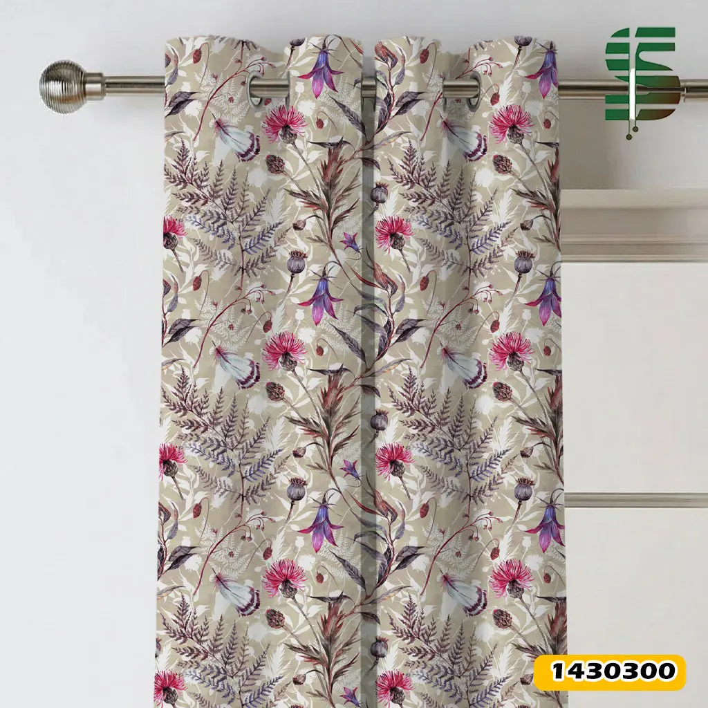 پرده پانچ طرح دار کد 1430300 مدل گل و گیاهان تابستانی