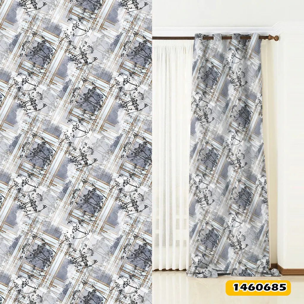 پرده پانچ طرح دار کد 1460685 گل و نوار آبرنگی