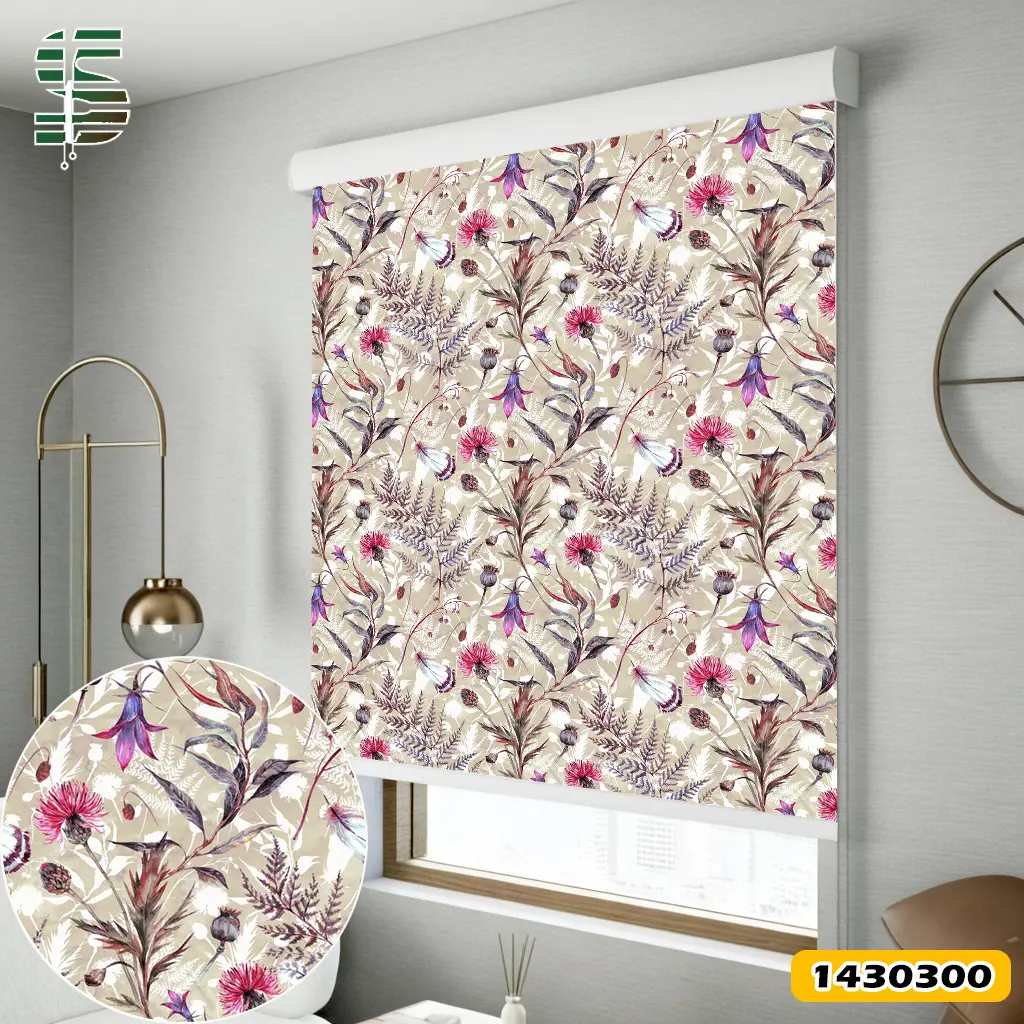 پرده شید طرح دار کد 1430300 مدل گل و گیاه تابستانی