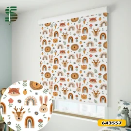 پرده شید کودک کد 643557 طرح صورت حیوانات زیبا و رنگین کمان