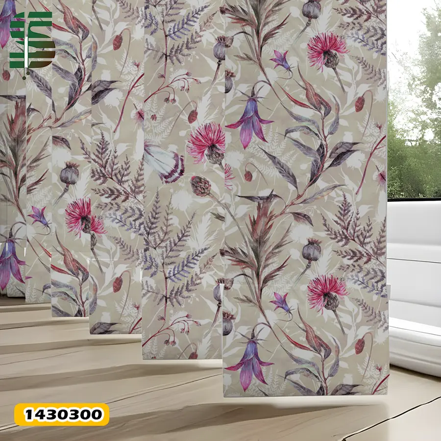 پرده لوردراپه طرح دار کد 1430300 مدل گل و گیاه تابستانی