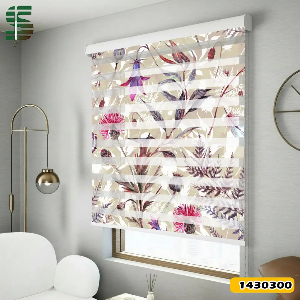 پرده زبرا طرح دار کد 1430300 مدل گل و گیاهان تابستانی