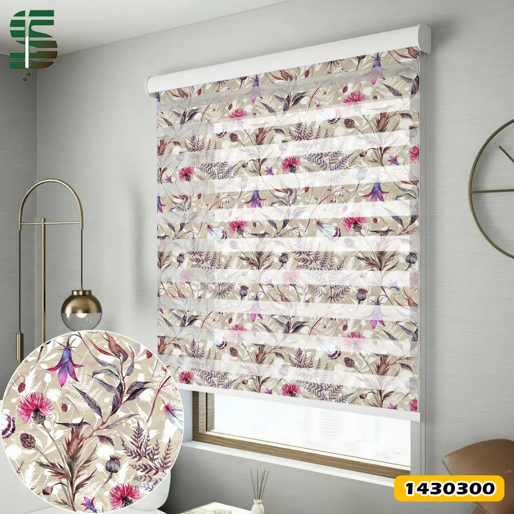 پرده زبرا طرح دار کد 1430300 مدل گل و گیاهان تابستانی