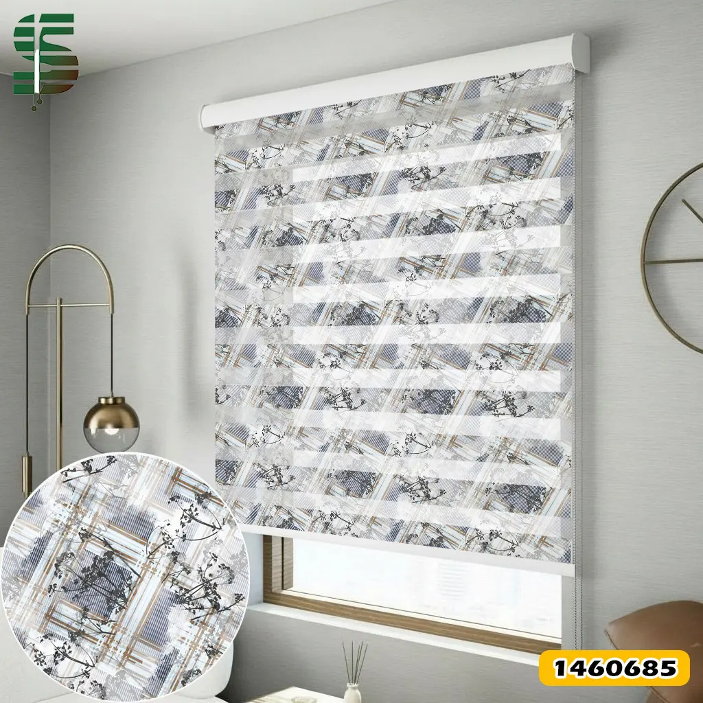 پرده زبرا طرح دار کد 1460685 مدل گل و نوار آبرنگی