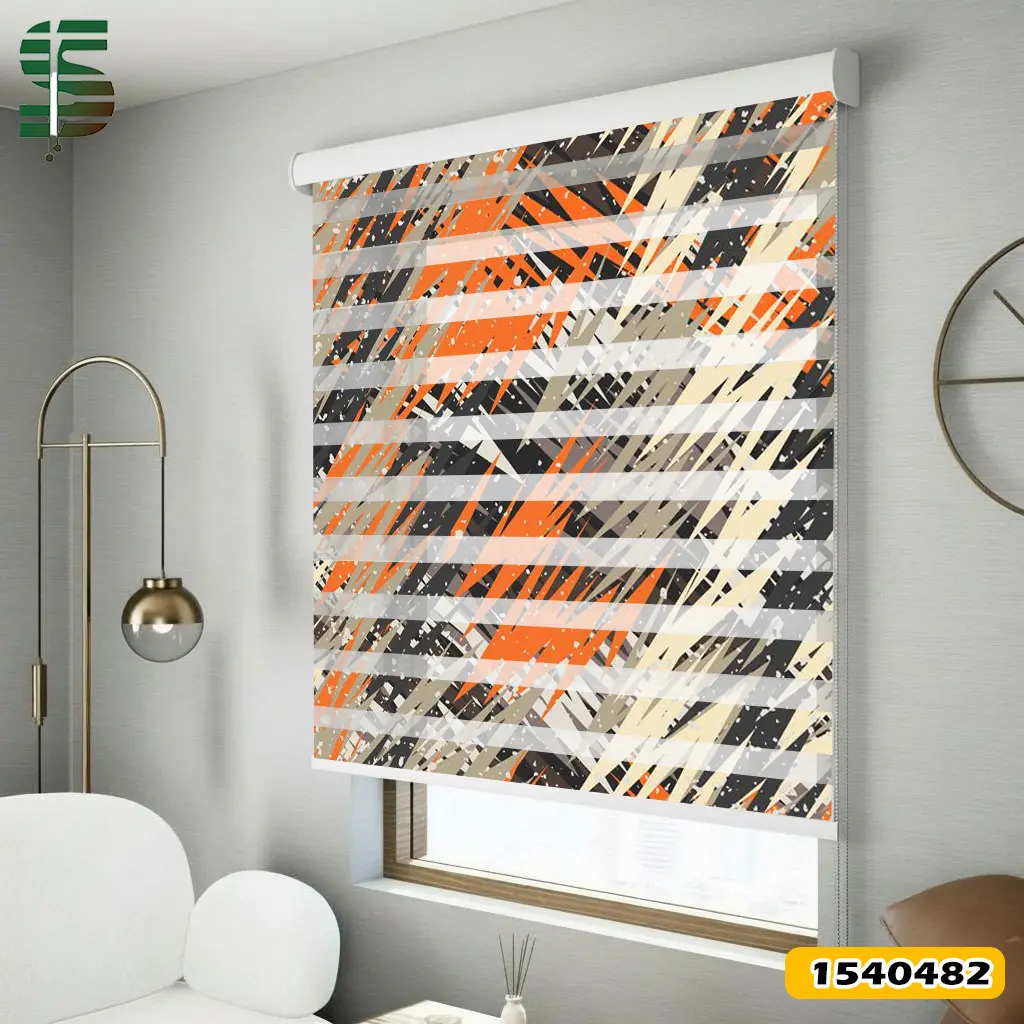 پرده زبرا طرح دار کد 1540482 مدل یکپارچه با عناصر بی نظم
