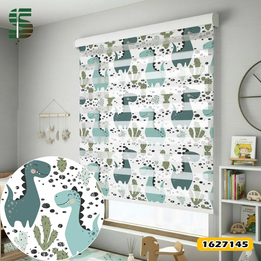 پرده زبرا کودک کد 1627145 طرح دایناسور دینو همراه با کاکتوس