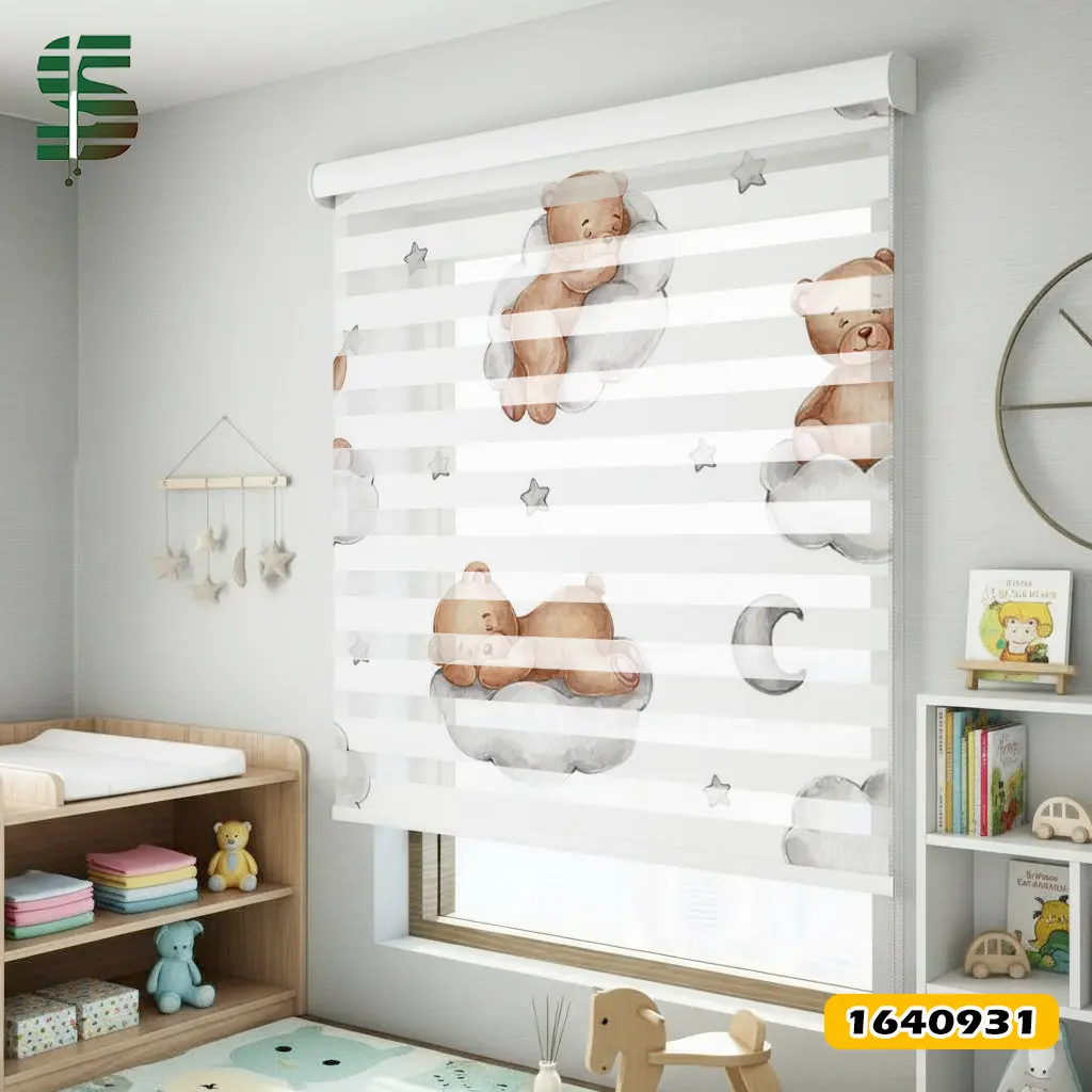 پرده زبرا کودک کد 1640931 طرح خرس های عروسکی روی ابرها