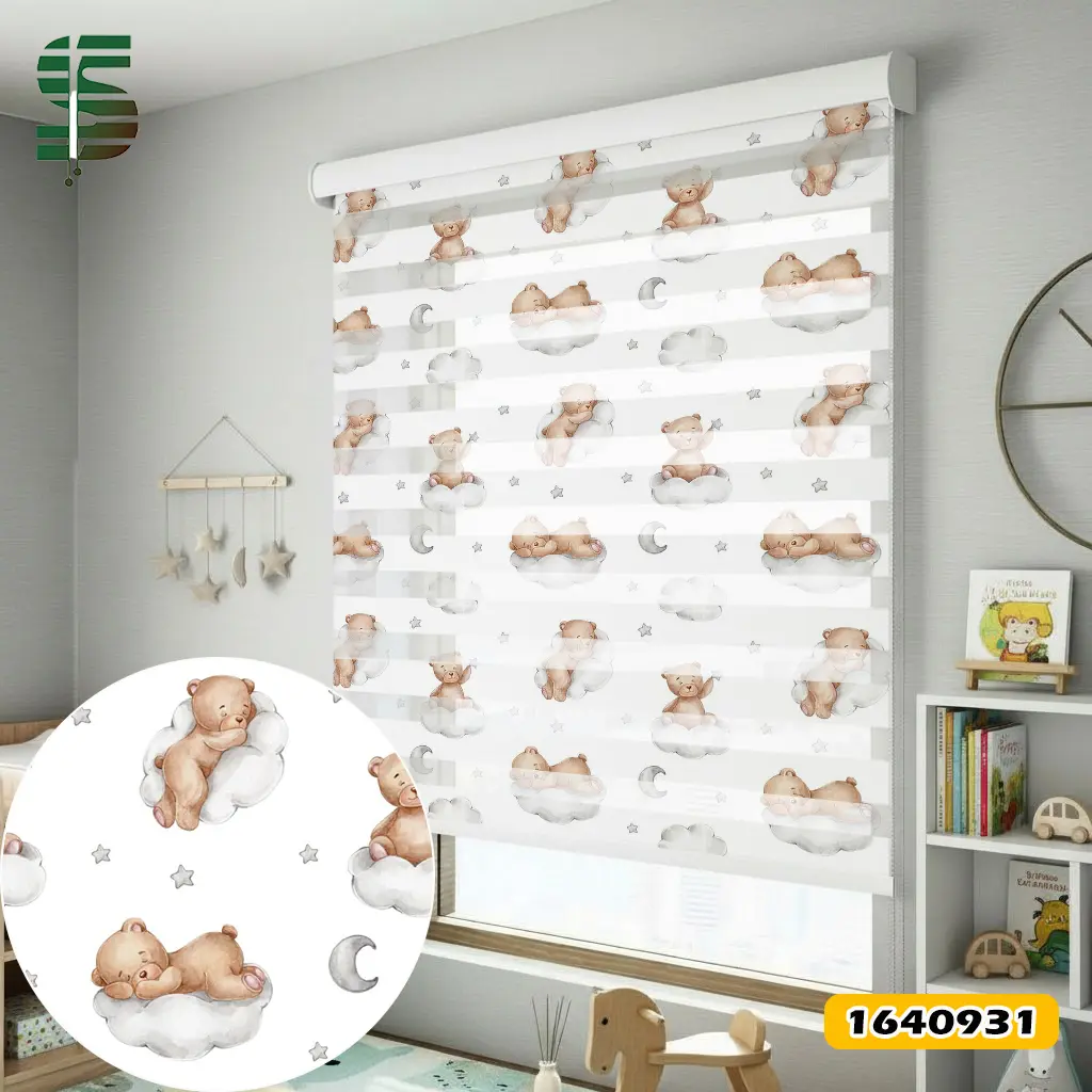 پرده زبرا کودک کد 1640931 طرح خرس های عروسکی روی ابرها