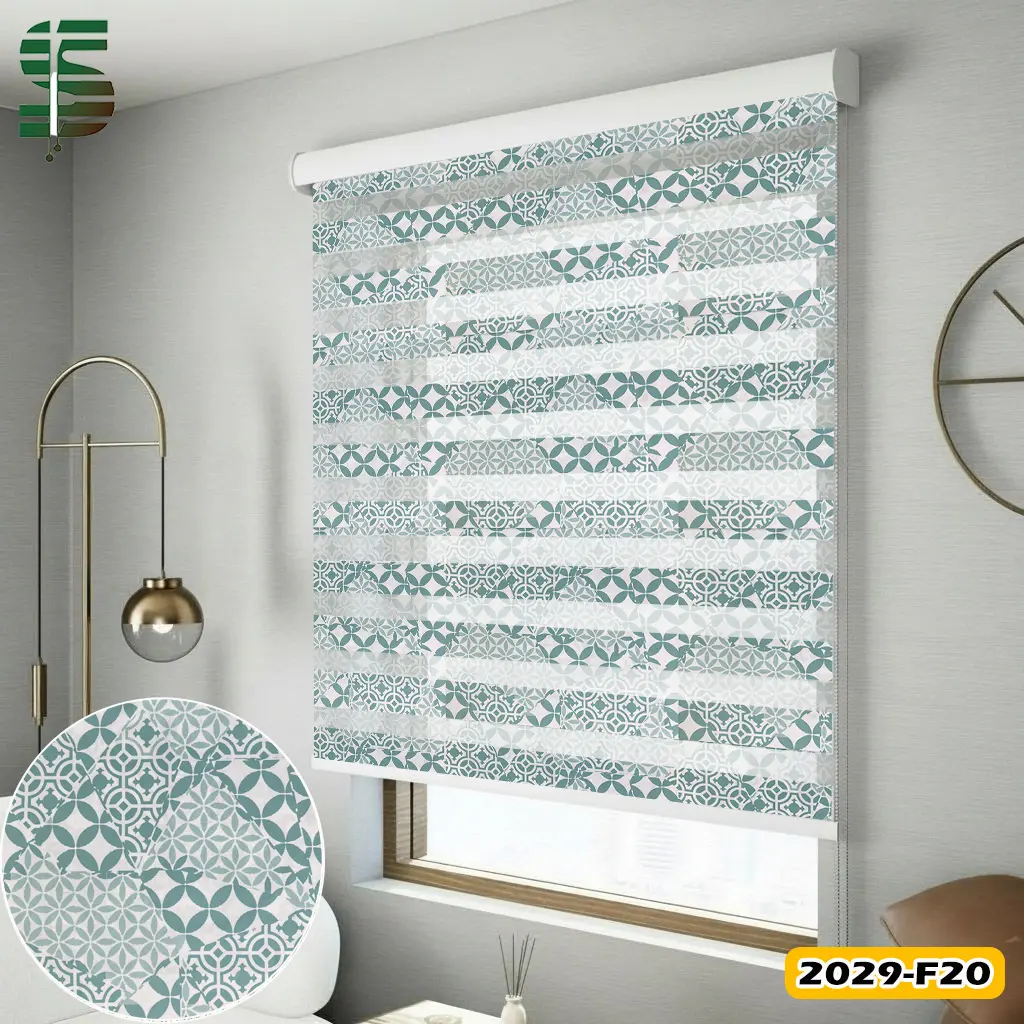 پرده زبرا طرح دار کد 2029f سبز آبی