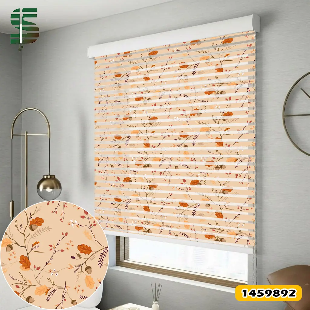 پرده شب و روز طرح دار کد 1459892 مدل بلوط و برگ پاییزی