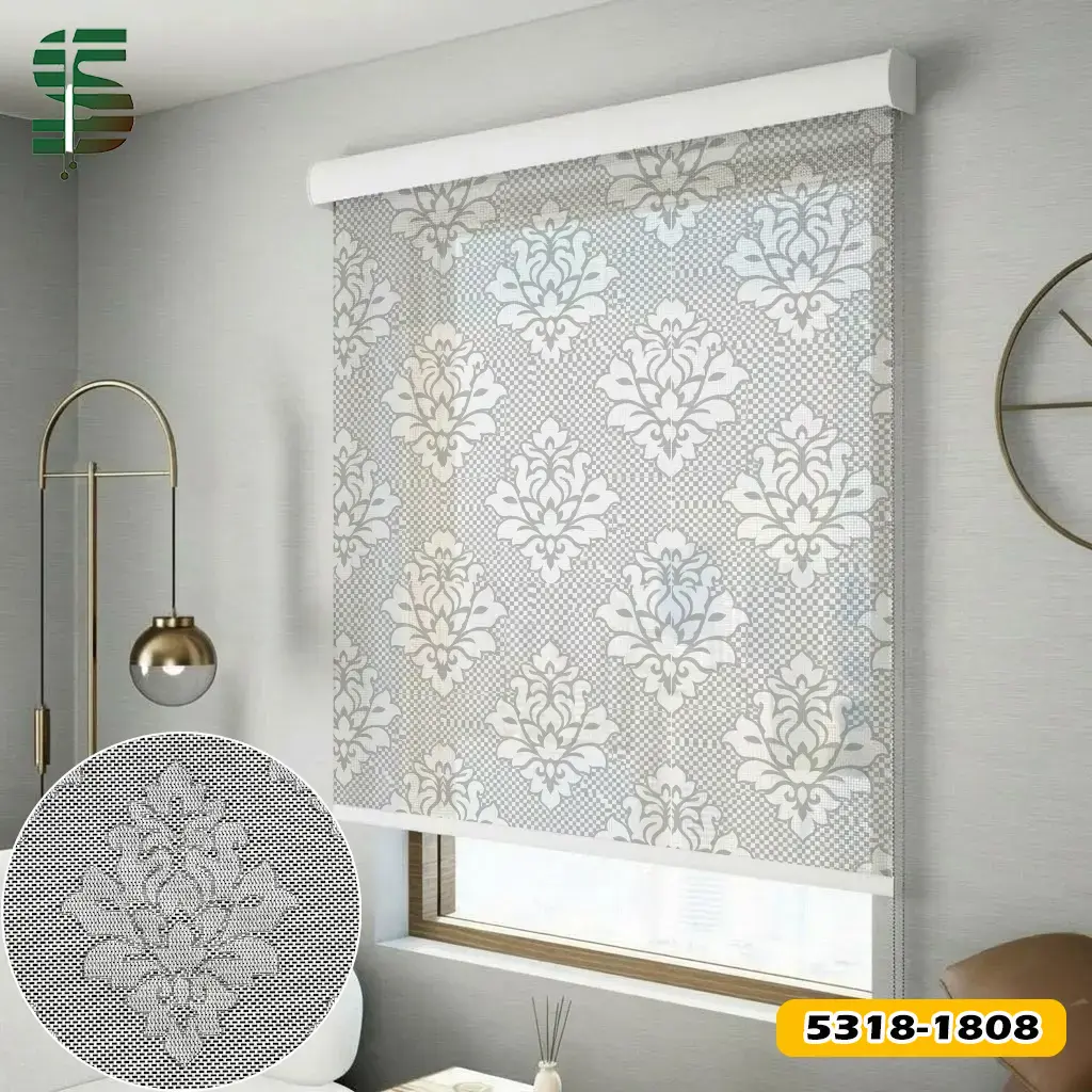 پرده شید اسکرین گل کلاسیک کد 5318 طوسی