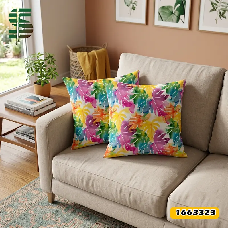 نمونه اجرایی کوسن مخمل گرد کد 1663323 طرح گلبرگ هاوایی