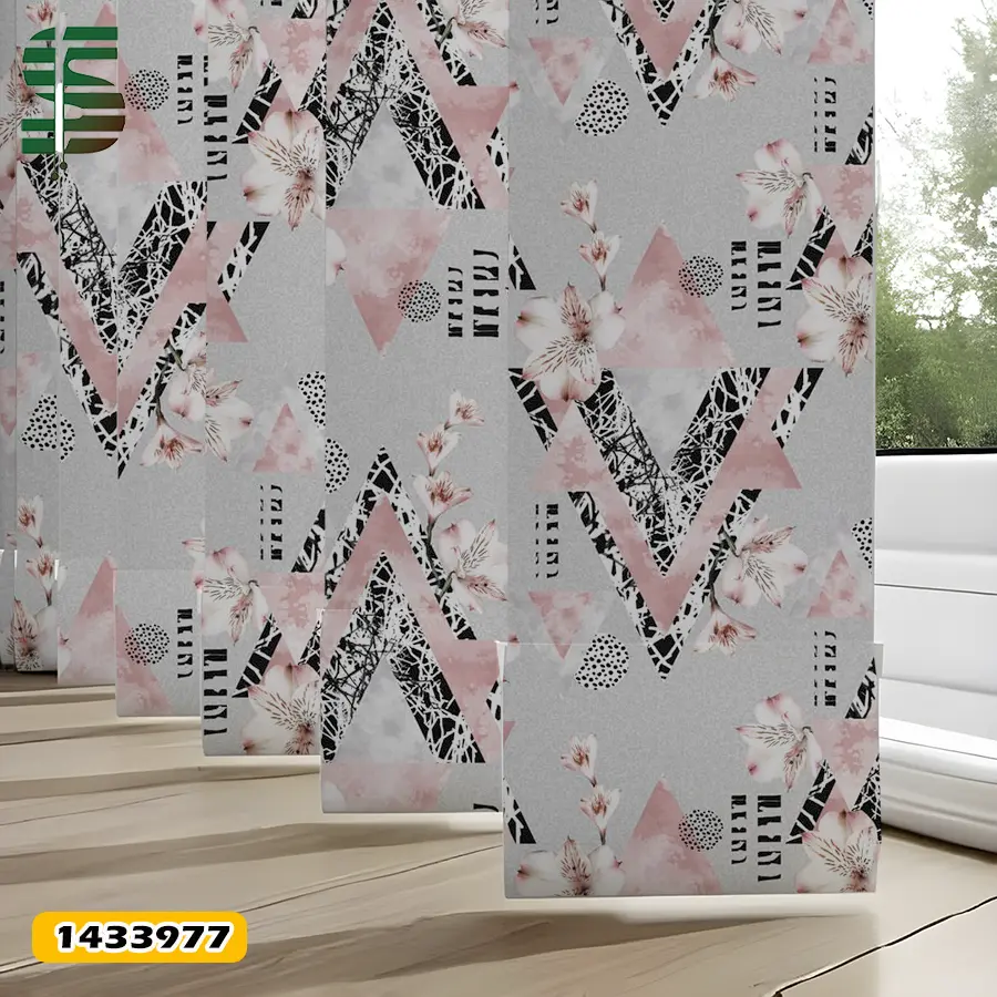 پرده لوردراپه طرح دار کد 1433977 مدل مثلث و گل آبرنگی