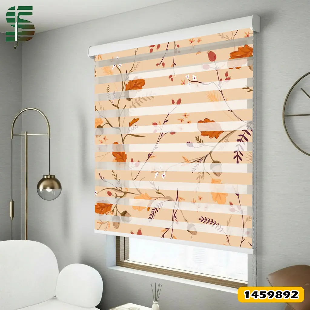 پرده زبرا طرح دار کد 1459892 مدل بلوط و برگ پاییزی