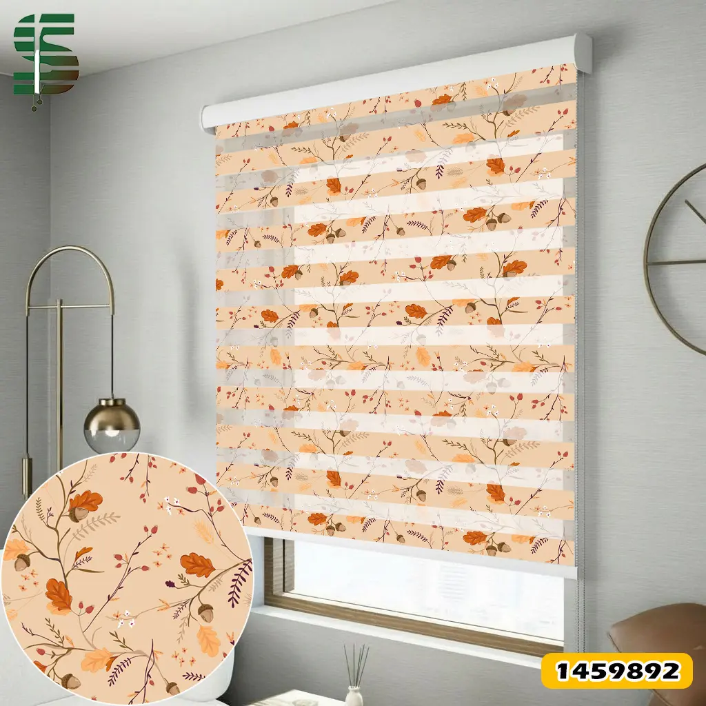پرده زبرا طرح دار کد 1459892 مدل بلوط و برگ پاییزی