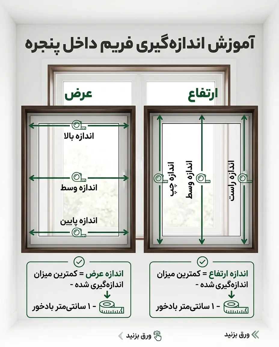 اندازه گیری پرده رومن شید اسلاید سوم