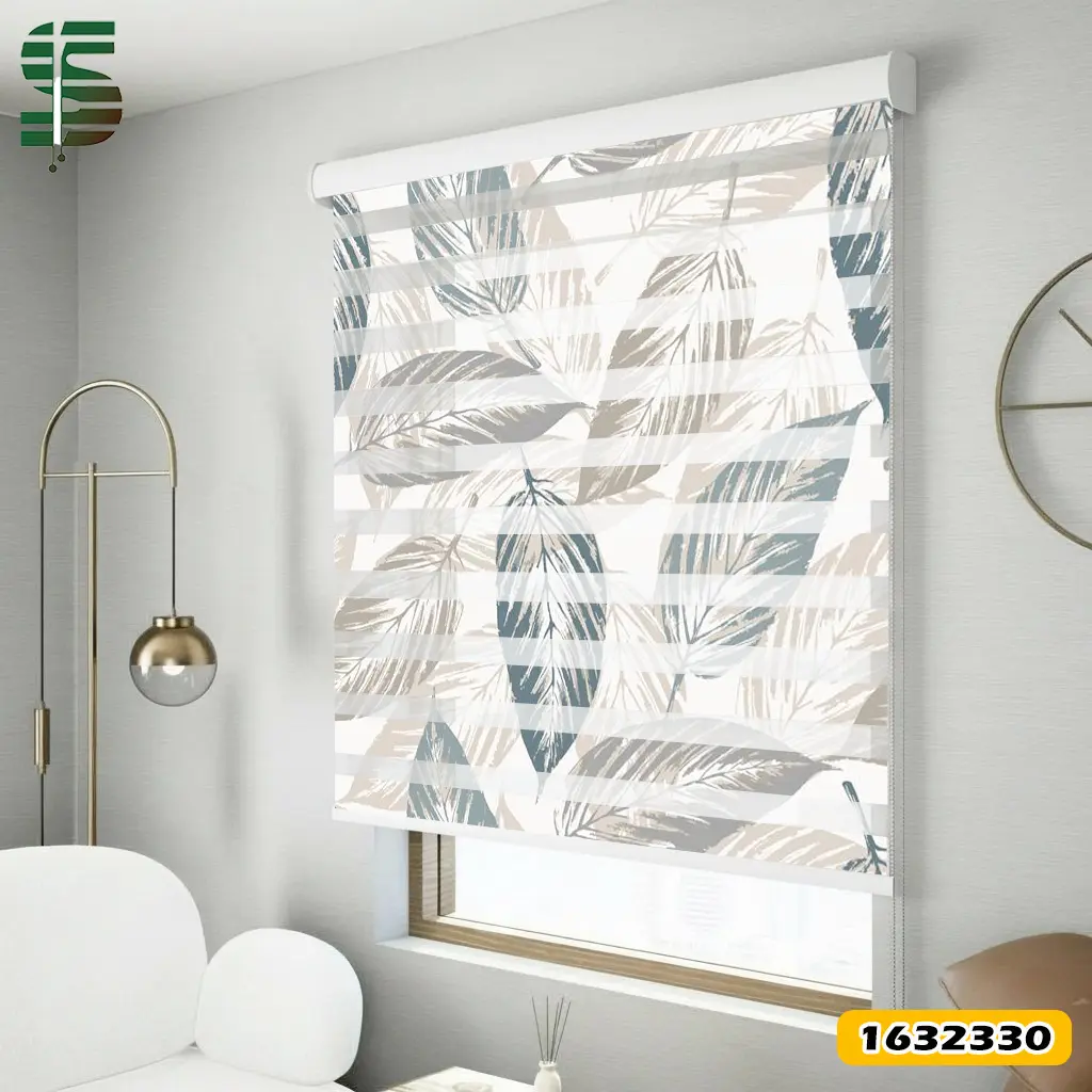 پرده زبرا طرح دار کد 1632330 مدل برگ مزرعه