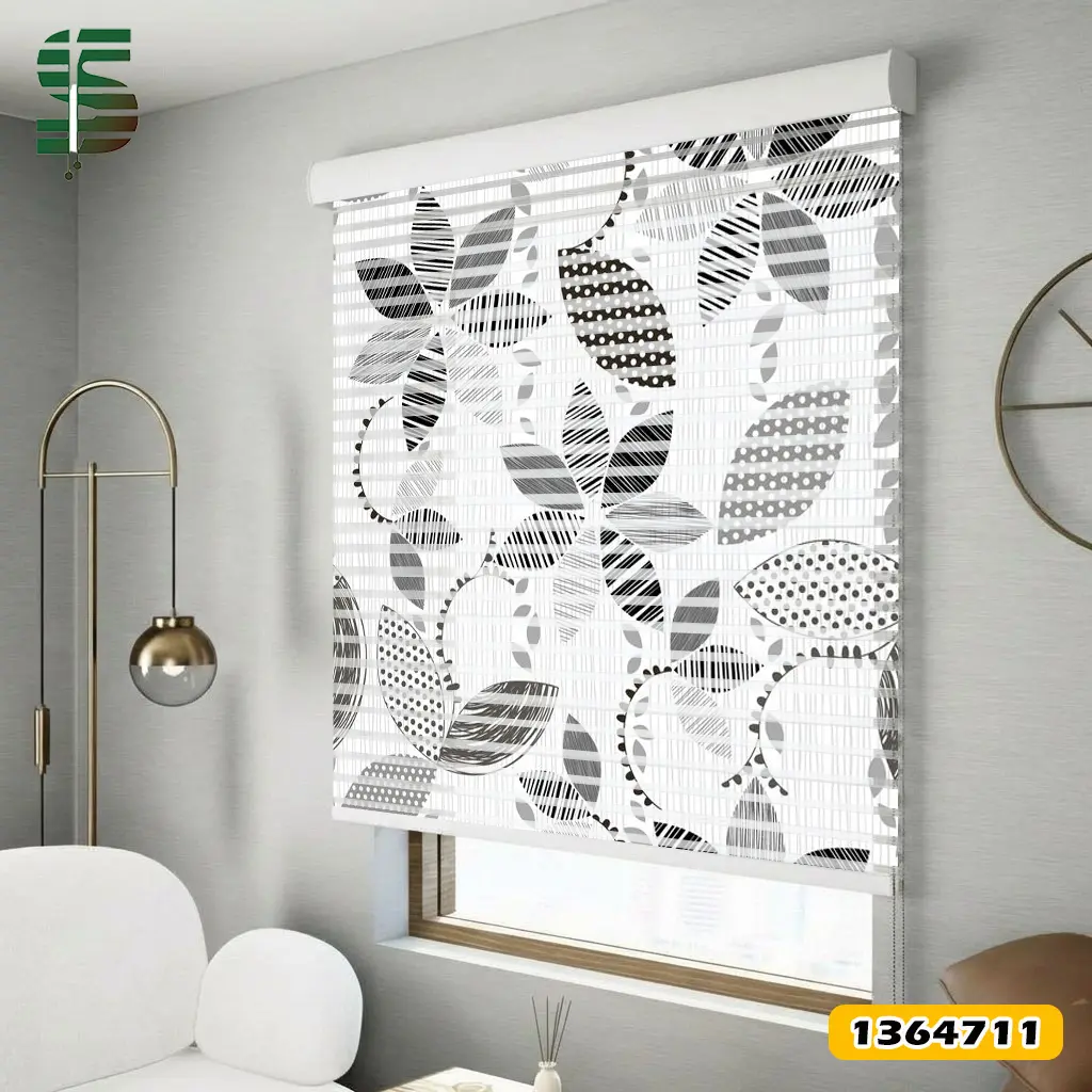 پرده شب و روز طرح دار کد 1364711 مدل گل انتزاعی