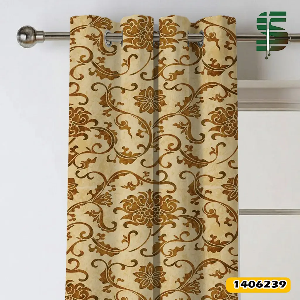 پرده پانچ طرح دار کد 1406239 مدل گل قهوه ای