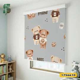 پرده شید کودک کد 1756610 طرح خرس تدی و بیسکوییت