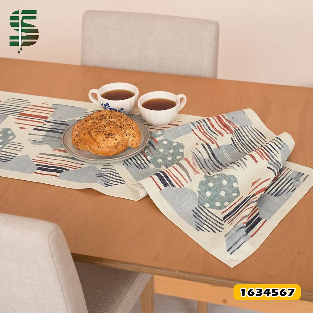 رانر مخمل کد 1634567 طرح هندسی 6 ضلعی