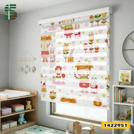 پرده زبرا کودک کد 1422951 طرح دختر زیبا و حیوان در جنگل