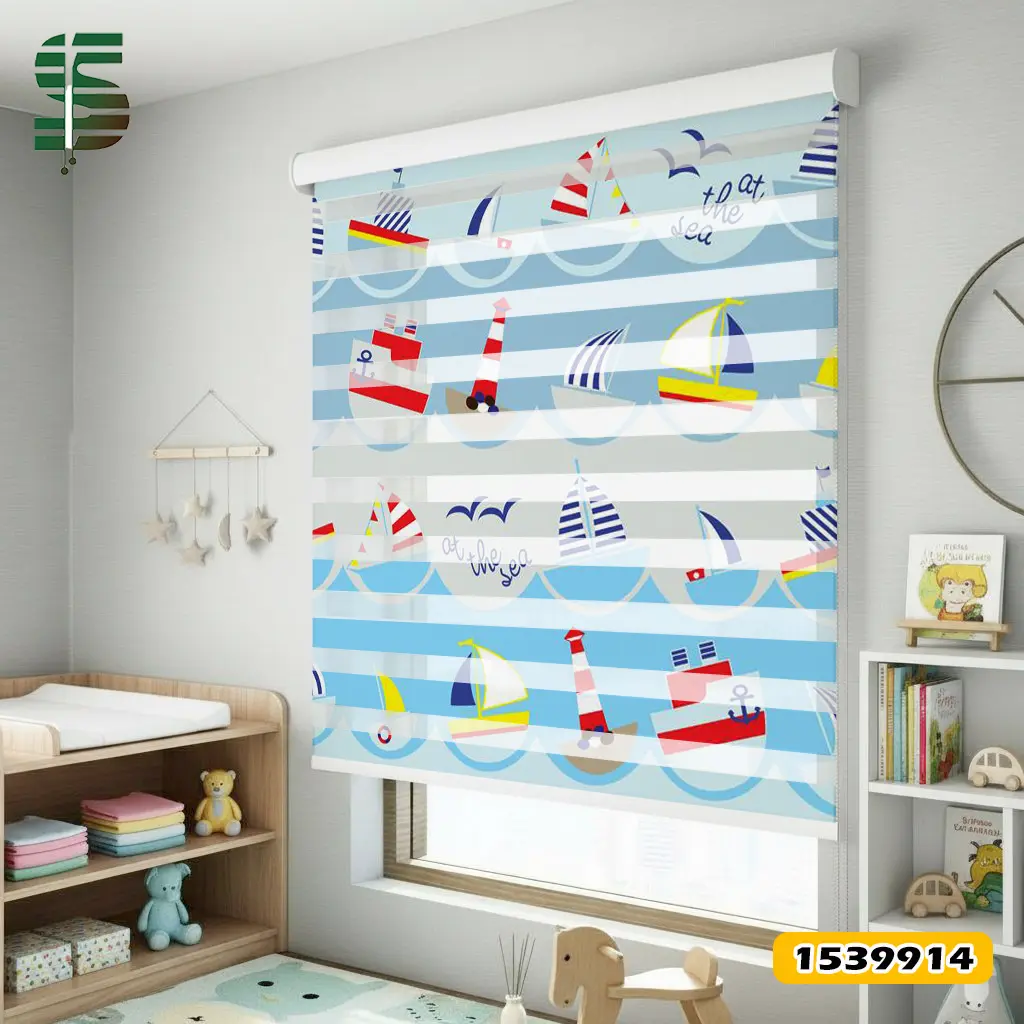 zebra-blinds-1539914 پرده زبرا کودک کد 1539914 طرح کشتی و فانوس دریایی